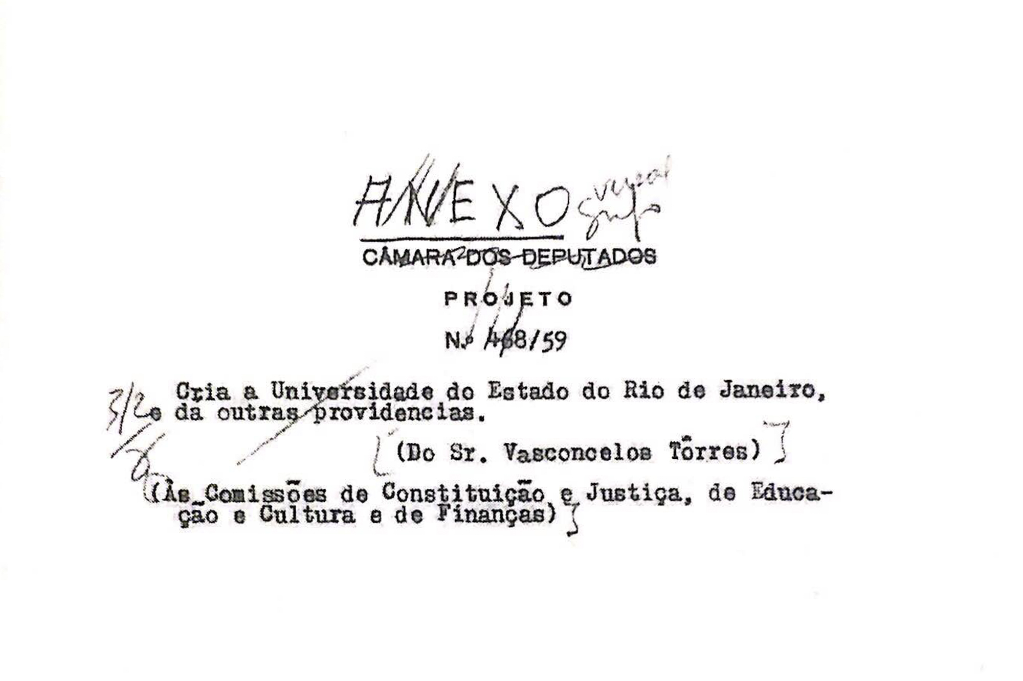 Capa do Projeto de lei que criou a Universidade Federal do Estado do Rio de Janeiro - UFERJ